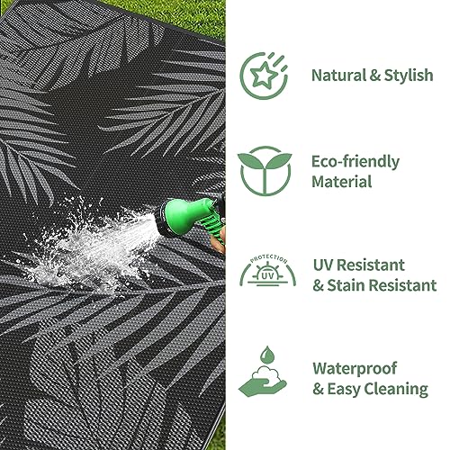 Outdoor Rug Waterproof Plastic Rugs 10'x14' for Camping Black Grey