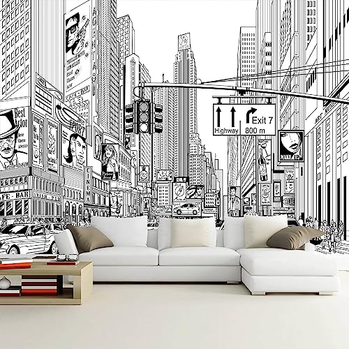 Black White New York City Peel and Stick Wallpaper Mural for Bedroom