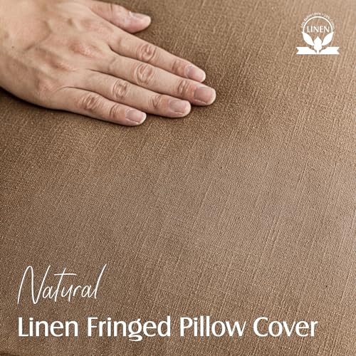 Decorative Linen Fringe Throw Pillow Covers 24×24 Khaki Brown (2 Count)