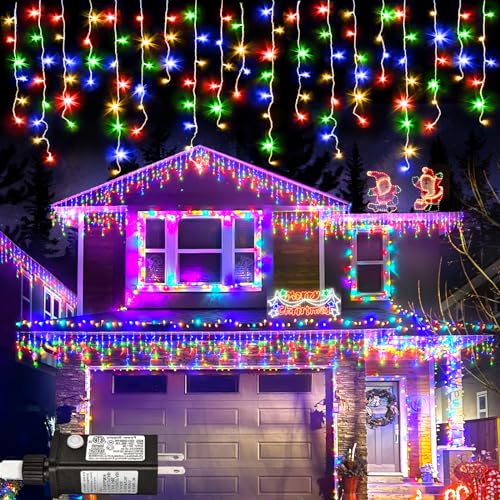Colored Christmas Lights Outdoor 66ft 640 LED Icicle Lights for Outside