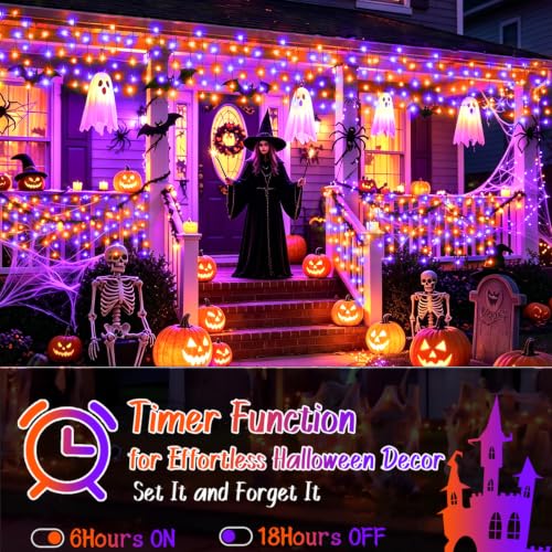 33FT 400 LED Orange Purple Halloween Lights Outdoor for Decorations