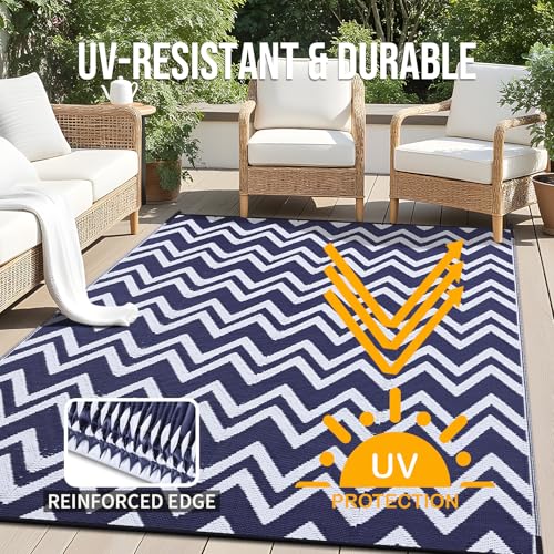 Outdoor Rug 9x12 ft Waterproof Reversible Chevron Mat