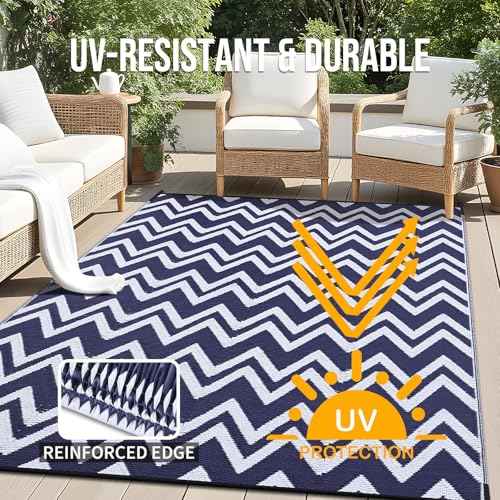 Outdoor Rug 6x9 ft Waterproof Reversible Chevron Mat