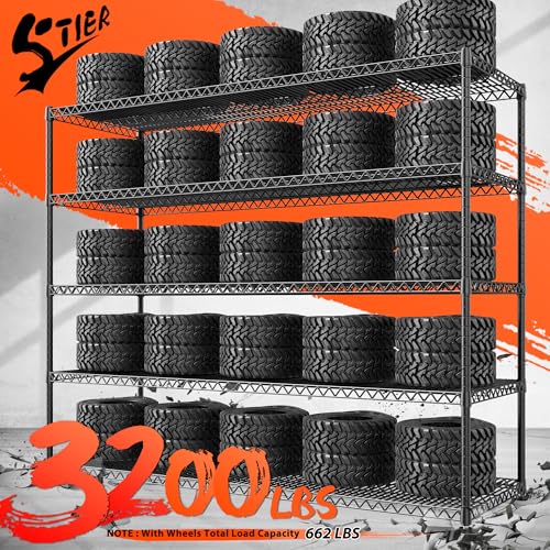 Storage Shelves 3200 LBS Capacity Wire Shelving with Wheels Heavy Duty Metal Shelf for Warehouses (2 Count)