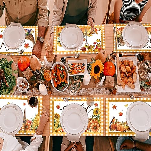 Thanksgiving Placemats Set of 6 Welcome Fall Plastic Table Mat 17×13×0.04in (6 Count)