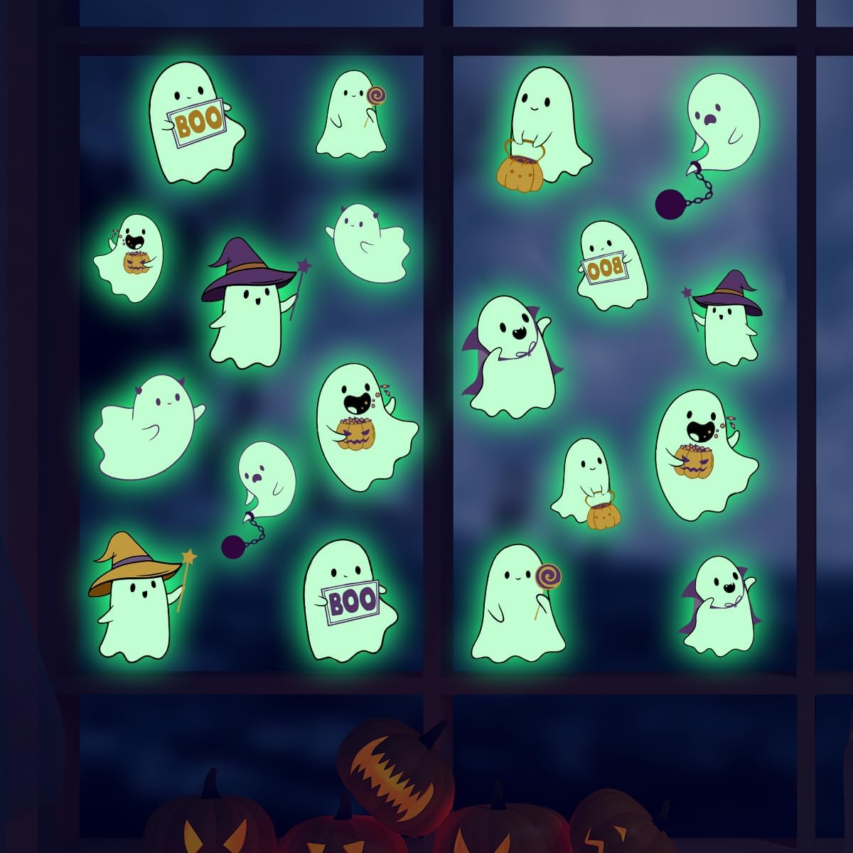 Glow in The Dark Halloween Window Clings Luminous Pumpkin Ghost Window Stickers Decor for Halloween Theme Party Decorations