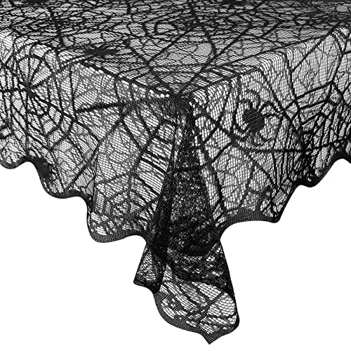 Black Lace Spider Web Halloween Tablecloth Rectangle 60x84 Inch