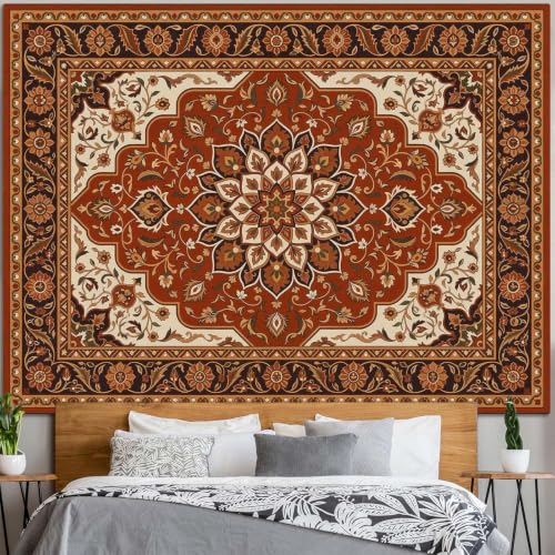 Boho Floral Tapestry Wall Hanging Hippie Indian Bohemian Mandala Tapestry Aesthetic Flower Medallion Red Small Tapestries for Mural Bedroom Living Room Dorm Decor 60 x 44 Inch