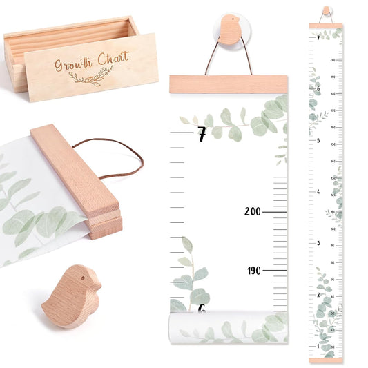 Growth Chart for Wall 7 Ft Height Chart with Keepsake Box & Hook Waterproof Canvas Measure Wall Ruler Removable Neutral Nursery Wall Decor for Baby Kids Toddlers - HavenBliss Decor