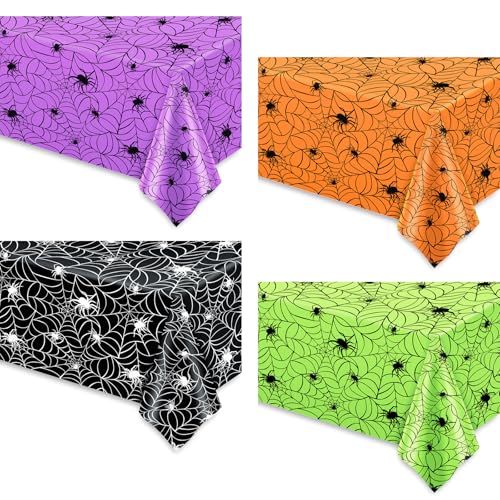 8 Pcs Halloween Plastic Tablecloths Colored Spider Web Disposable Table Cover Spiderweb Rectangle Table Cloth for Trick or Treat Holiday Party Decor (8 Count)