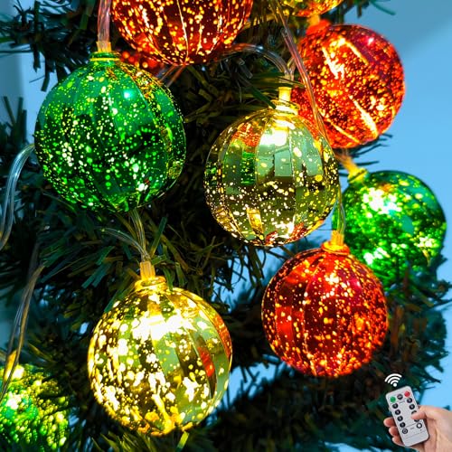 Christmas Tree Ball Ornament Lights 7FT Battery Operated Christmas Lights Indoor 10 LED Colored Ball Light with 8 Modes & Timer (10 Count)