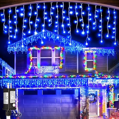 Blue Christmas Lights Outdoor Icicle Lights for Outside 33ft 400 LED Lights
