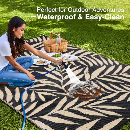 Outdoor Rug 8x10 ft Waterproof Reversible Leaf Mat