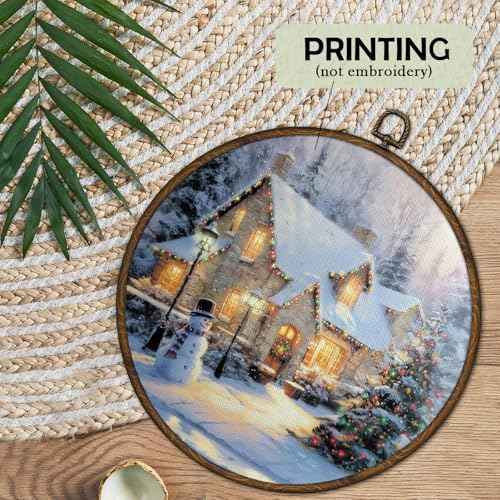 Vintage Winter Farmhouse Christmas Scene Wall Art Decor Framed