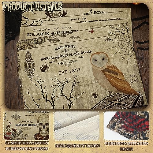 6 Pcs Halloween Placemats 12"x18" Gothic Bat Placemats Kitchen Decoration Washable Witch Place Mats Rectangle Skull Table Mats for Halloween Dining Table Accessories