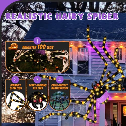 5.5FT Giant Spider Halloween Decorations with 100LED