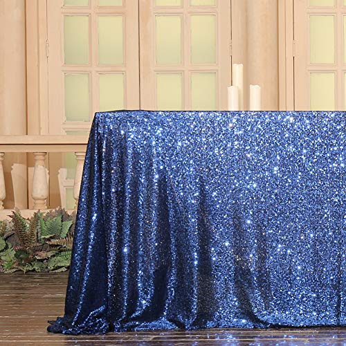 Sequin Tablecloth 90x156 Inch Navy Blue for Wedding Party