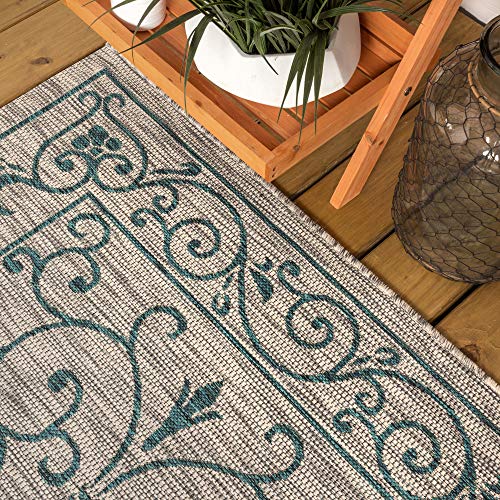 Vintage Filigree Indoor Outdoor Round Area Rug 9 Ft Gray
