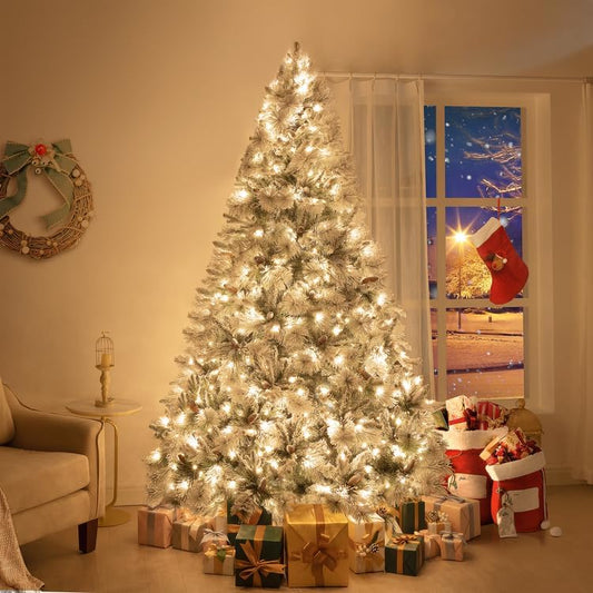 7.5ft Snow Flocked Christmas Tree with Lights