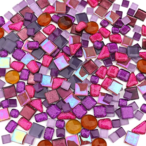 1.1LB Purple Mixed Irregular Crystal Glass Mosaic Tiles for Crafts (17.6 Ounce)