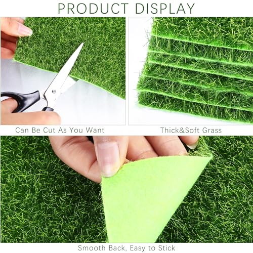 10 Pieces Fake Grass for Crafts Fairy Garden 6 x 6 Inches Artificial Garden Grass for Miniature Ornament Dollhouse DIY Decoration (10 Count)