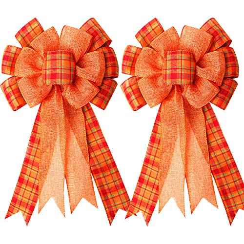 6 Pcs Large Thanksgiving Buffalo Plaid Wreath Bows