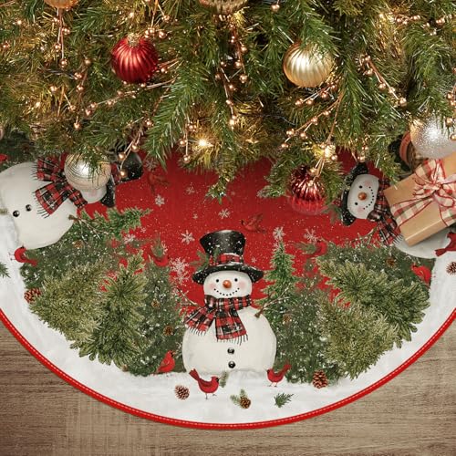 Cardinals Cedar Snowman with Scarf Christmas Tree Skirt 48"