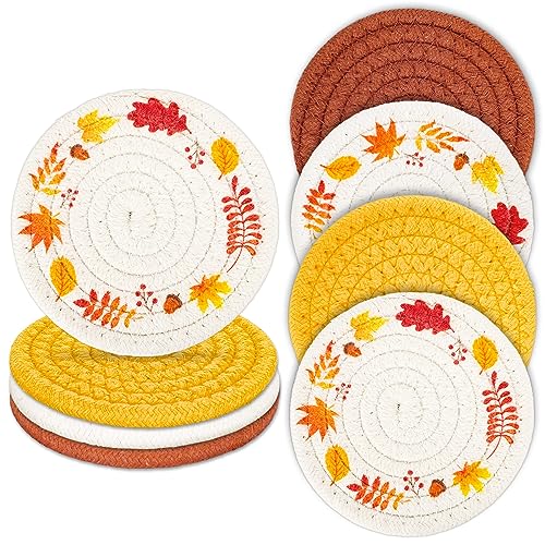 Fall Thanksgiving Coasters Maple Leaves Handmade Braided Cotton Drink Coasters Orange Yellow Non (4 Count)