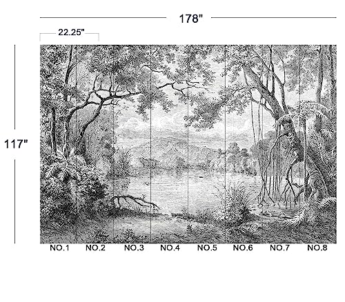 Black and White Tropical Rainforest wall Mural Wallpaper for Bedroom 178" x 117" (144.65 Sq Ft)