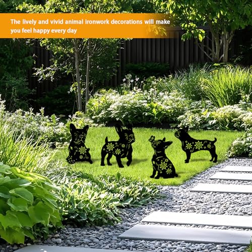 4 Pack Bulldog Metal Garden Decorative Stakes (4 Count)