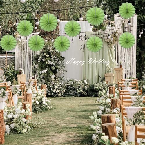 Green Party Decorations Light Green Hanging Paper Fans DIY Set 8in (30 Count)