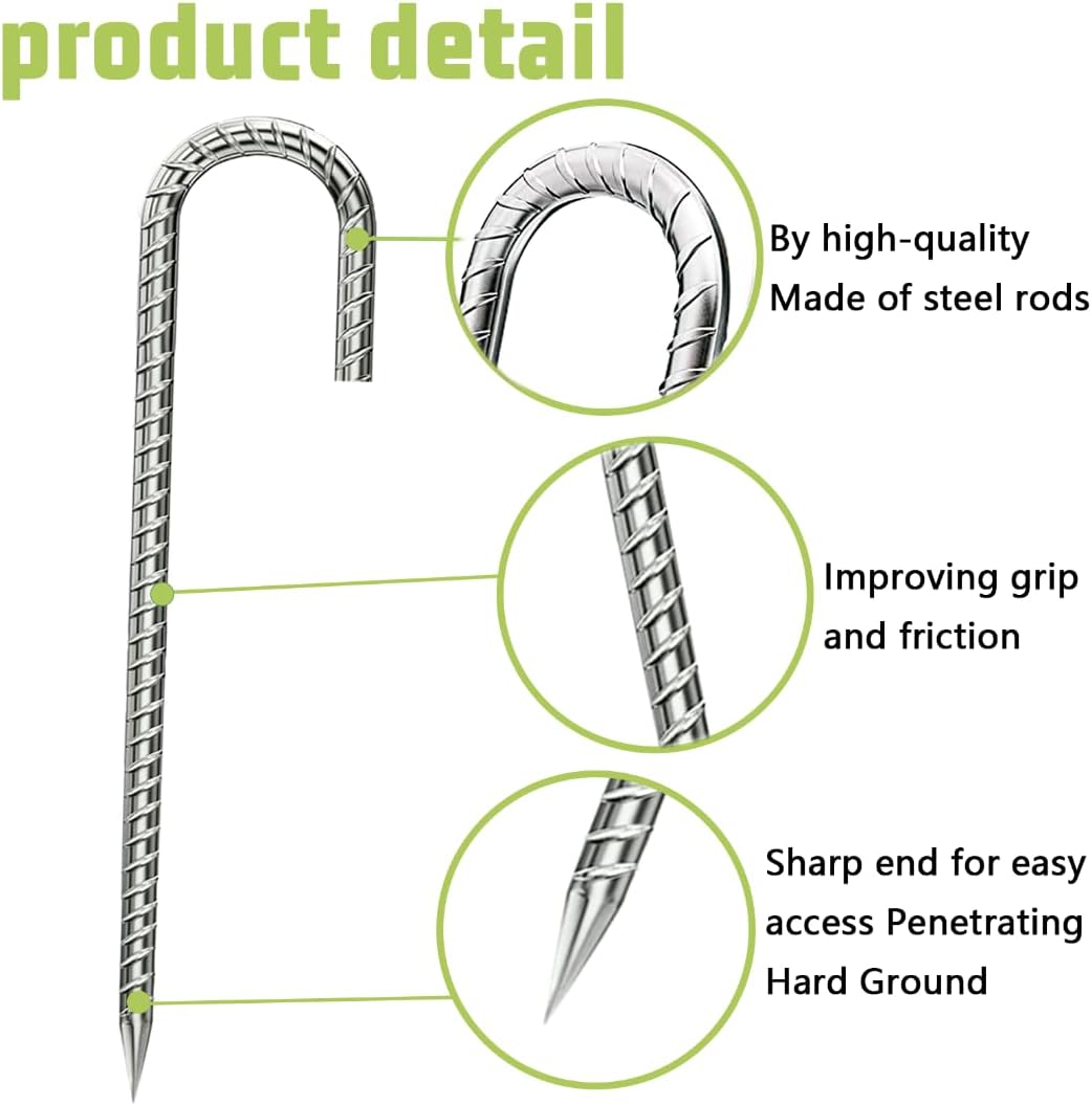 Rebar-Stakes-12-Inch, Ground Stakes Heavy Duty J-Hook Galvanized Anti-Rust Heavy Duty Ground Anchors for Garden Dog Fence Chicken Coop Christmas Decorations Deer Fence 4pcs - HavenBliss Decor
