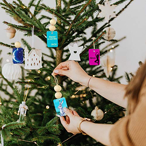 50 Pcs Rectangle Wooden Tags with Holes and 50 Pcs DIY Wood Craft Beads Wooden Blank Hanging Box Tags Ornaments with Ropes Wedding Birthday Party Decoration (102 Count)