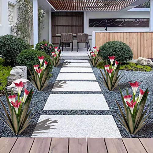 Metal Agave Plant Outdoor Decoration Lily Mexican Yard Art Garden Gift Home Decor Hand Painted Metal Agave Garden Yard Statue (3 Count)