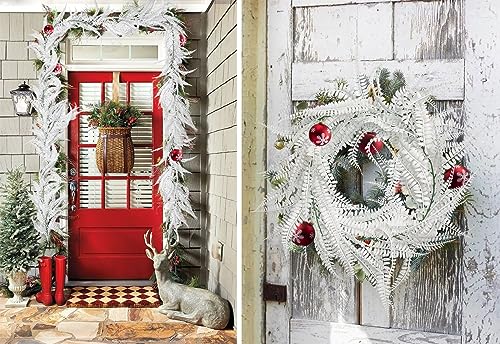 2Pcs 5.8Ft Artificial Fall Boston Fern Vines White Greenery Garland (5.8 Foot)