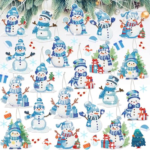 20 Pcs Christmas Diamond Art Ornaments Snowman Painting