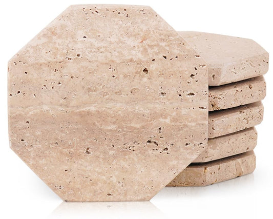 Star Marble Stone Coasters Set of 6 Travertine Drink Coaster