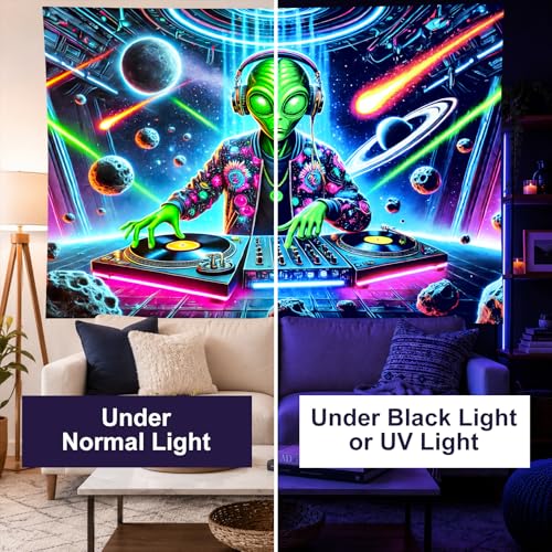 Alien UFO Tapestry Blacklight DJ Tapestry 78 x 59 Inch