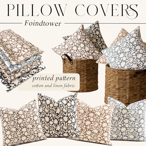 Set of 2 Decorative Neutral Floral Throw Pillow Covers Accent Farmhouse Cushion Covers Boho Vintage Pillowcase for Couch Sofa Bedroom Living Room Home Decor (2 Count)