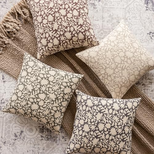 Set of 2 Decorative Neutral Floral Throw Pillow Covers Accent Farmhouse Cushion Covers Boho Lumbar Pillowcase for Couch Sofa Bedroom Living Room Home Decor (2 Count)