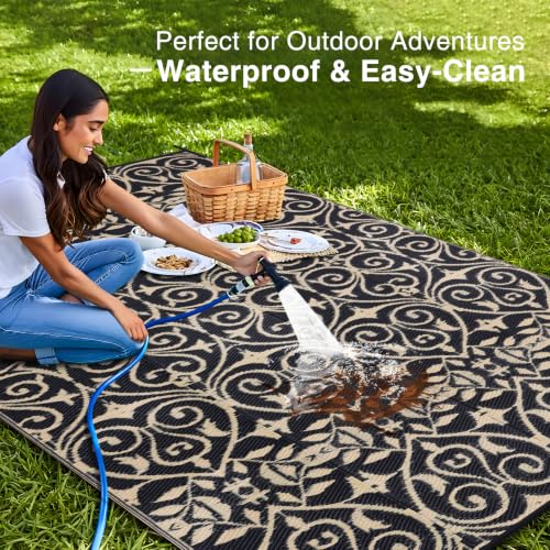 Outdoor Rug 8x10 ft Waterproof Reversible Floral Mat