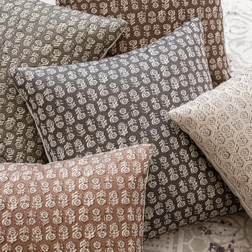 Long Floral Print Lumbar Throw Pillow Covers 14×36 Rustic Gray (2 Count)