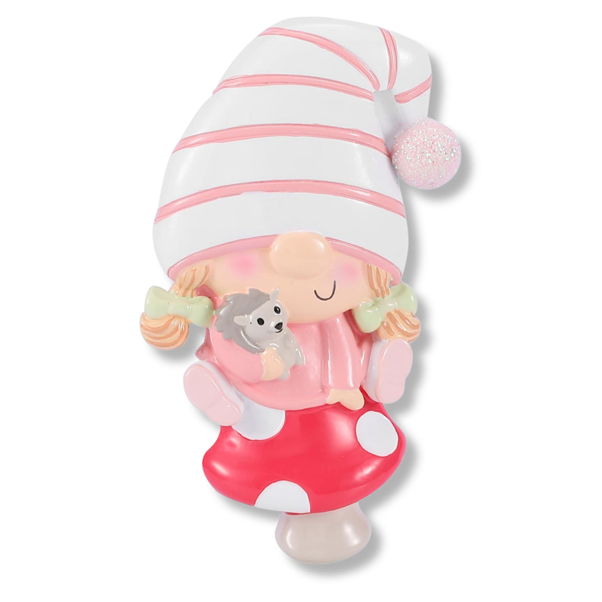 Personalized Baby Gnome Pink Christmas Ornaments 2026 Adorable Girl Gnome on Red Mushroom Great Addition to Christmas Decor Personalized Gifts in a Giftable Packaging