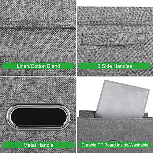 Large Linen Fabric Foldable Storage Bins with Removable Lid and Handles