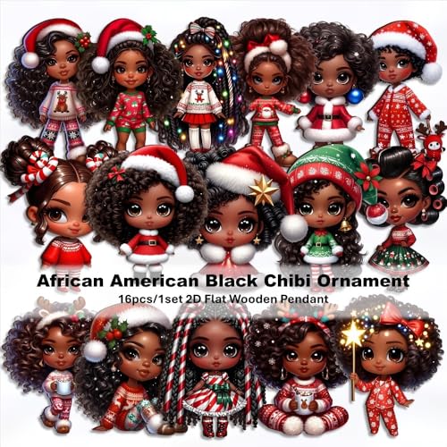 16 Pcs African American Girl Christmas Ornaments (16 Count)