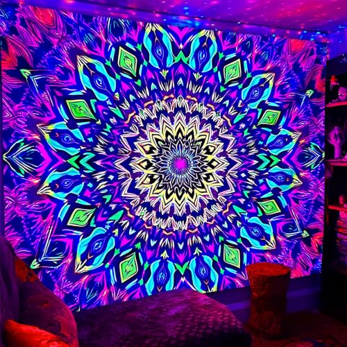 Blacklight Mandala Tapestry for Bedroom
