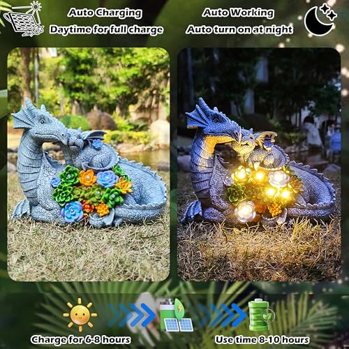 Solar Dragon Statue with LED Lights