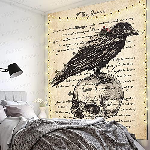 Raven Tapestry Ancient Hymn Wall Decor for Gothic Rustic Home Room