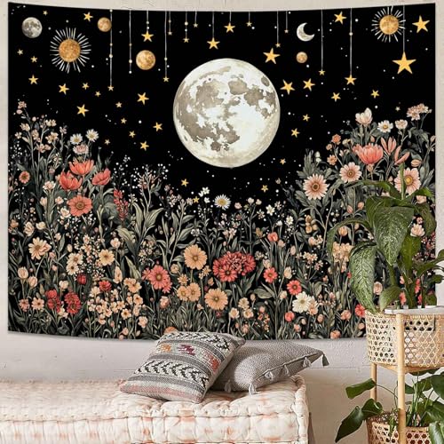 Enchanted Floral Night Sky Tapestry