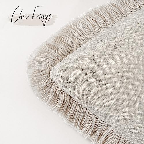 Decorative Linen Fringe Throw Pillow Covers 24×24 Inch (2 Count)